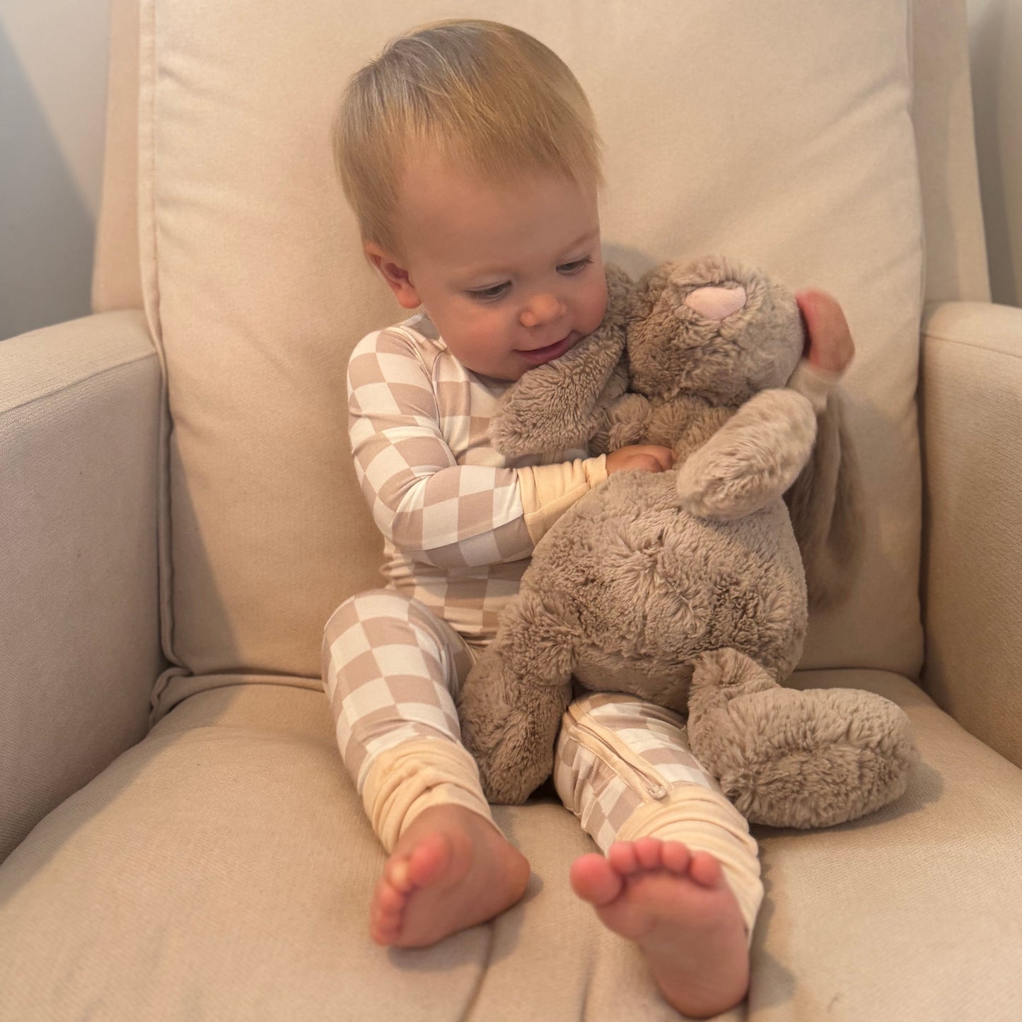 Beige Checkered Bamboo Jumpsuit